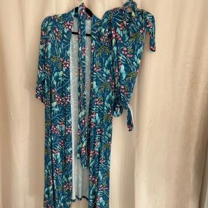 EUC milkmaid goods XL moms robe and 0-3 tie bottom pajamas